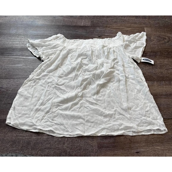 Old Navy Womens Short Sleeve Off Shoulder Blouse Size Medium White Flowy O5 - Picture 1 of 7